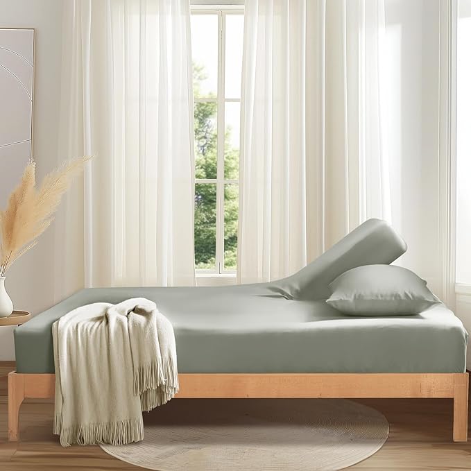 SiinvdaBZX Split Top King Fitted Sheet Only for Adjustable Bed, Ultra-Soft Microfiber 34 Inch Top Split Head Sheets Half Split King Bottom Sheet, Fits 14" -16" Deep Pocket, Light Gray