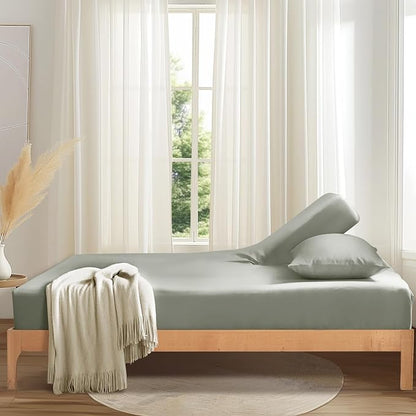 SiinvdaBZX Split Top King Fitted Sheet Only for Adjustable Bed, Ultra-Soft Microfiber 34 Inch Top Split Head Sheets Half Split King Bottom Sheet, Fits 14" -16" Deep Pocket, Light Gray