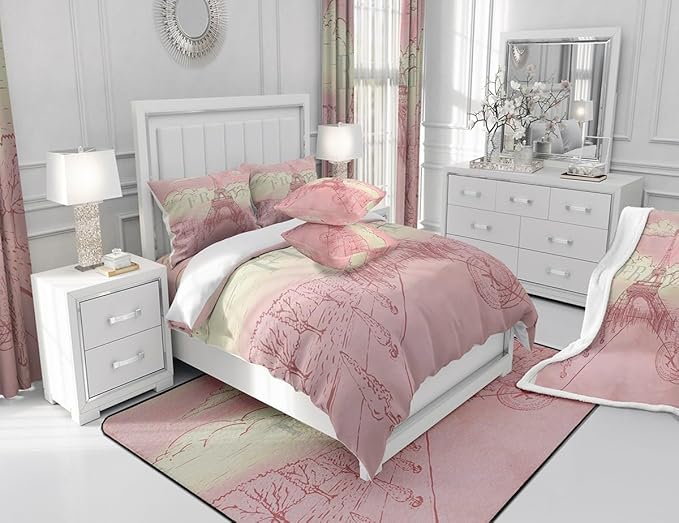 Castle Fairy Eiffel Tower Bedding Set Retro Paris Style Duvet Cover Set Vintage Cityscape Comforter Cover Girls Women Landmark Bedspread Cover Bedroom Quilt Cover Twin with 1 Pillowcase,No Comforter