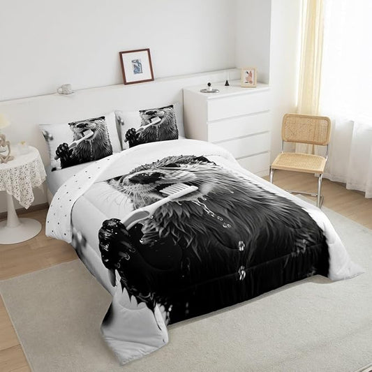 Erosebridal Sea Otter Bedding Set Queen Size Cute Animal Comforter Set for Kids Boys Girls Kawaii Marine Brush Teeth White Beige Grey Comforter Warm Soft Quilt Insert