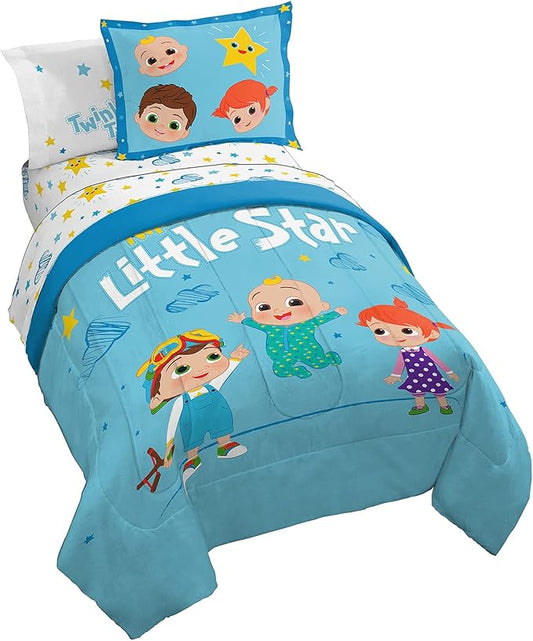 Jay Franco CoComelon Little Star 7 Piece Full Size Bed Set - Includes Comforter & Sheet Set - Bedding Features JJ, YoYo, & Tomtom - Super Soft Fade Resistant Microfiber (Official CoComelon Product)