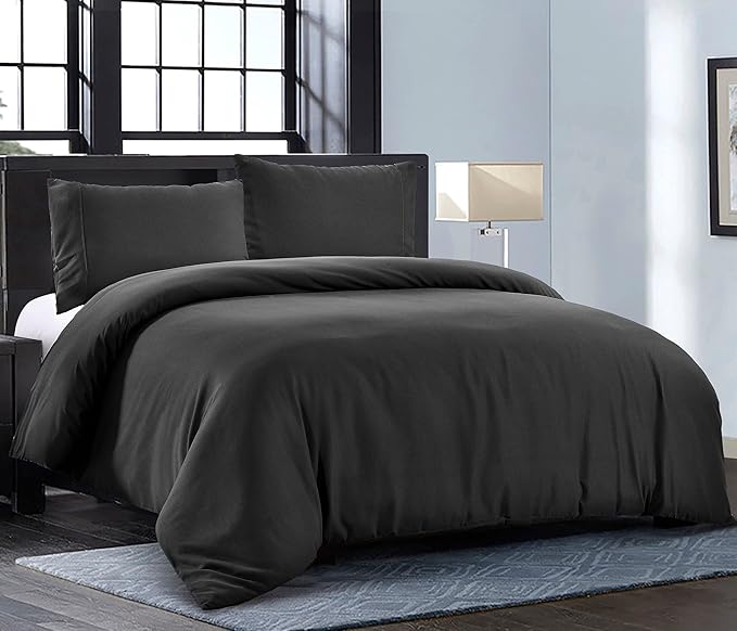 Pure Bedding Duvet Cover Twin [2-Piece, Black] - 1 Comforter Protector with Zipper Flap and 1 Pillowcase - Hotel Luxury 1800 Brushed Microfiber - Ultra Soft, Cool and Breathable Comforter Cover