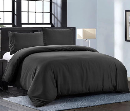 Pure Bedding Duvet Cover Twin [2-Piece, Black] - 1 Comforter Protector with Zipper Flap and 1 Pillowcase - Hotel Luxury 1800 Brushed Microfiber - Ultra Soft, Cool and Breathable Comforter Cover