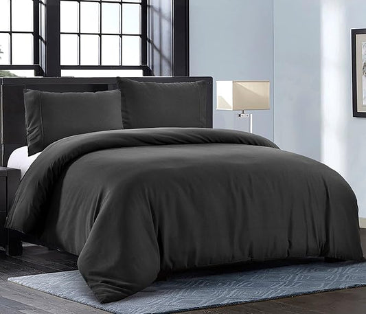Pure Bedding Duvet Cover Twin [2-Piece, Black] - 1 Comforter Protector with Zipper Flap and 1 Pillowcase - Hotel Luxury 1800 Brushed Microfiber - Ultra Soft, Cool and Breathable Comforter Cover