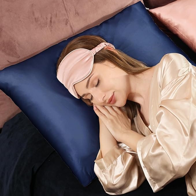 Adubor 100% Silk Pillowcase - Mulberry Silk Pillow Cases, 22 Momme 6A Grade Fibers, Silk Pillow Case for Hair and Skin Health, with Hidden Zipper (Standard 20''×26'', Navy Blue, 1PC)