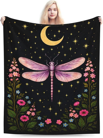 Gothic Dragonfly Blanket Super Soft Warm Fluffy Fleece Flannel Insect Throw Blanket Cozy Fuzzy Plush Stuff Bedding Blankets Gifts for Women Kids Boys Girls Adults 50"X40"