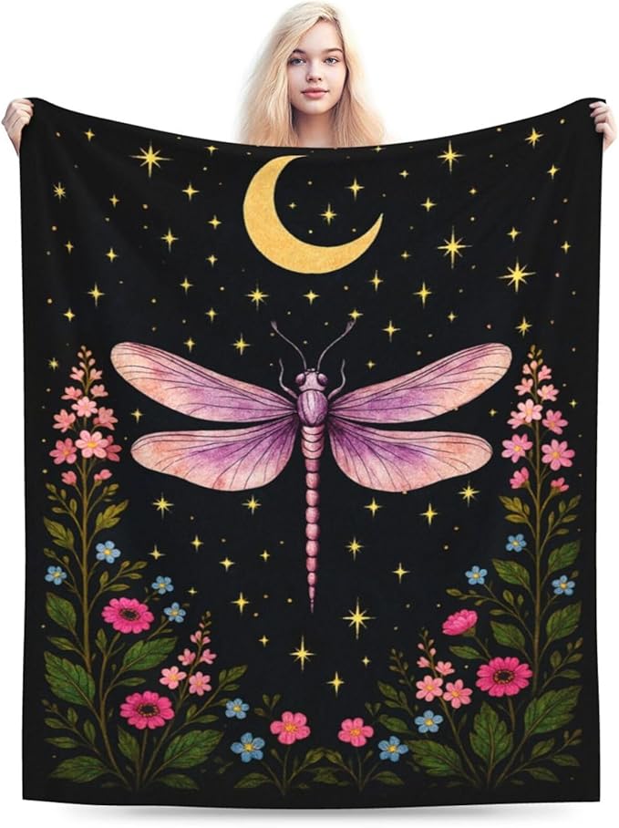 Gothic Dragonfly Blanket Super Soft Warm Fluffy Fleece Flannel Insect Throw Blanket Cozy Fuzzy Plush Stuff Bedding Blankets Gifts for Women Kids Boys Girls Adults 60"X50"