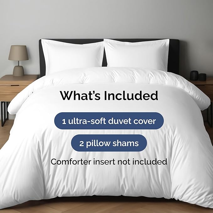 Duvet Cover Full Size Set - Extra Soft Full Duvet Cover 80" x 90" with 2 Pillow Shams - Hotel Luxury, Easy Care and Fade Free w/ Zipper Closures & Ties - All Season, Comfy, Cozy & Breathable (White)