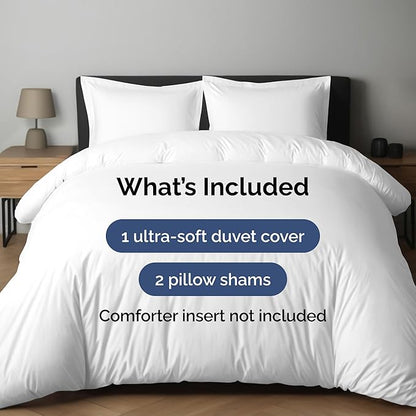Duvet Cover Cal King Size Set - Extra Soft Cal King Duvet Cover 104" x 98" with 2 Pillow Shams - Hotel Luxury, Easy Care & Fade Free with Zipper Closures & Ties - Comfy, Cozy and Breathable (White)
