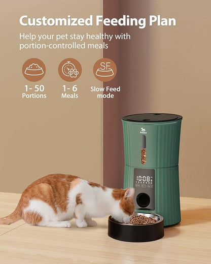 Automatic Cat Feeder - 4L Cat Food Dispenser for Cats and Small Dogs | Timed Cat Feeder, Programmable Portion Control, Up to 6 Meals Daily, Dual Power Supply, 10-Second Voice Recorder
