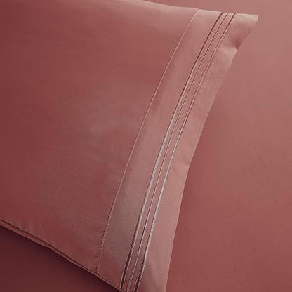 Clara Clark Bed Sheets, Premier 1800 Series Bed Sheet Set, Deep Pocket, Wrinkle, Fade, Stain Resistant, Luxury Soft Bedding Sheets & Pillowcases, King, Pink Clay