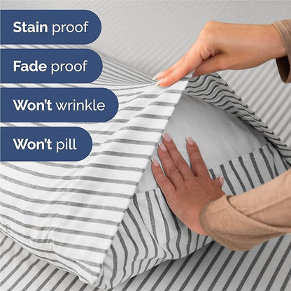 Split King Size 5 Piece Sheet Set - Comfy Breathable & Cooling Bed Sheets Set - Hotel Luxury Bedding for Women, Men, Kids, Teens, Boys & Girls - Deep Pockets & Wrinkle Free - Oeko-Tex - Grey Stripes 2