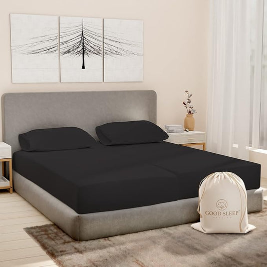 Good Sleep Bedding Split King Sheets for Adjustable Bed - Buttery Soft 100% Cotton Set, Sateen Bedding Set with Durable Twin XL Fitted Sheets - Dark Gray