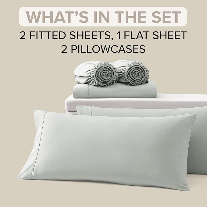 UGG Hedi Split King Sheet Set 5-Piece Luxury Cooling Sheets Deep Pockets Premium Bedding with 2 Shams Hypoallergenic Machine Washable Soft Lightweight Set for Adjustable Bed, Split King, Mineral Green