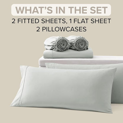 UGG Hedi Split King Sheet Set 5-Piece Luxury Cooling Sheets Deep Pockets Premium Bedding with 2 Shams Hypoallergenic Machine Washable Soft Lightweight Set for Adjustable Bed, Split King, Mineral Green