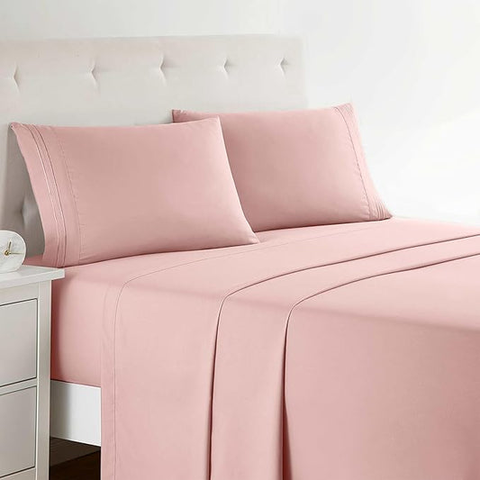 Clara Clark Bed Sheets, Premier 1800 Series Bed Sheet Set, Deep Pocket, Wrinkle, Fade, Stain Resistant, Luxury Soft Bedding Sheets & Pillowcases, King, Pink Beige
