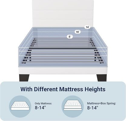 Allewie Twin Size Platform Bed Frame with Velvet Upholstered Headboard | Wooden Slats Support, Fully Upholstered Mattress Foundation, No Box Spring Needed, Easy Assembly, Noise-Free, White