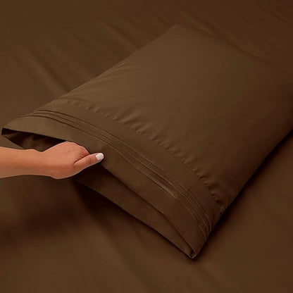 Clara Clark Flex Top King Sheets, 6 Piece Set - Hotel Luxury Sheets for Top Split King Bed, Super Soft Bedding Set, Head Split King Chocolate Brown