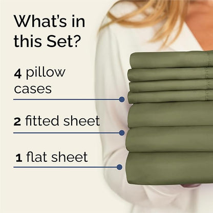 Split King 7 Piece Sheet Set - Comfy Breathable & Cooling - Soft Hotel Luxury Bedding Set with 8-16 Inch Deep Pockets - 1 Flat & 2 Fitted Sheet & 4 Pillowcases - Wrinkle Free & Easy Care - Sage Green