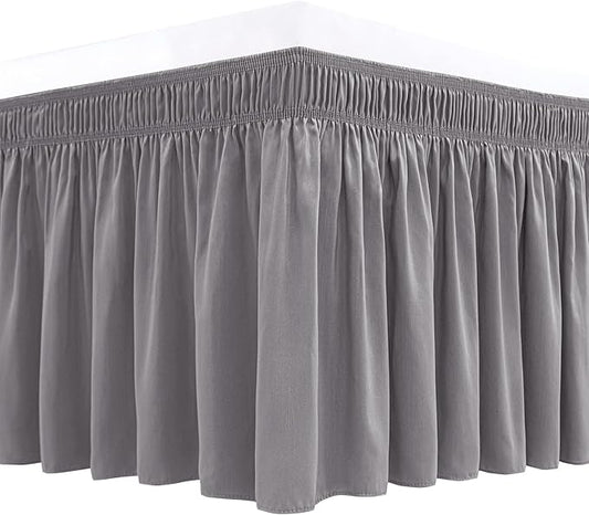 Biscaynebay Wrap Around Bed Skirts for King & Cal King Beds Extra Long Drop of 25", Silver Grey Adjustable Elastic Dust Ruffles Easy Fit Wrinkle Resistant Silky Luxurious Fabric Machine Washable