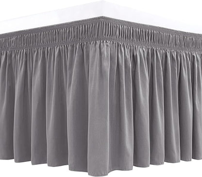 Biscaynebay Wrap Around Bed Skirts for Queen Size Beds Long Drop of 18", Silver Grey Adjustable Elastic Dust Ruffles Easy Fit Wrinkle Resistant Silky Luxurious Fabric Machine Washable