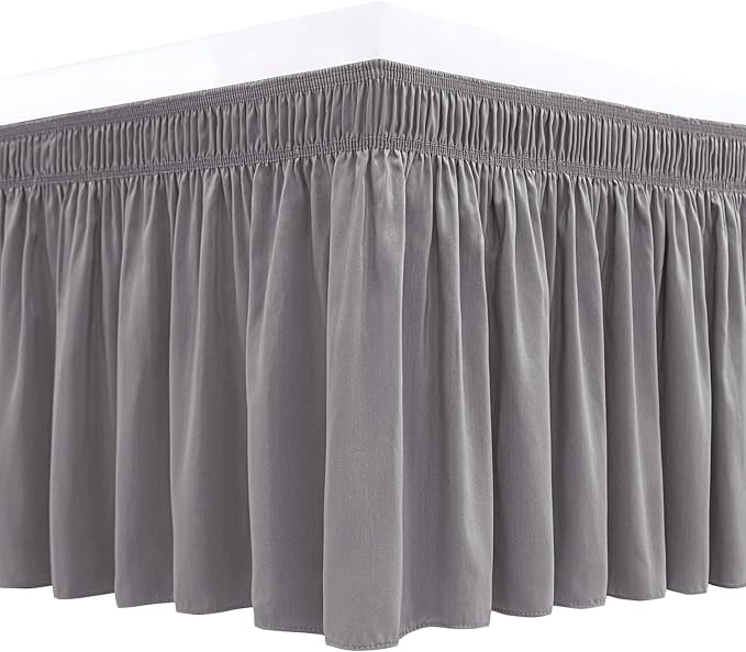 Biscaynebay Wrap Around Bed Skirts for King & Cal King Beds 18" Long Drop, Silver Grey Adjustable Elastic Dust Ruffles Easy Fit Wrinkle Resistant Silky Luxurious Fabric Machine Washable