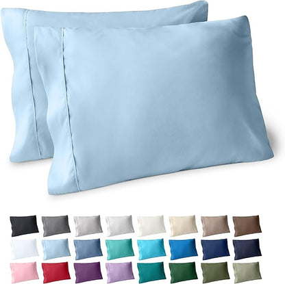 Bare Home Microfiber Pillow Cases - Standard/Queen Size Set of 2 - Cooling Pillowcases - Double Brushed - Light Blue Pillowcases 2 Pack - Easy Care (Standard Pillowcase Set of 2, Light Blue)