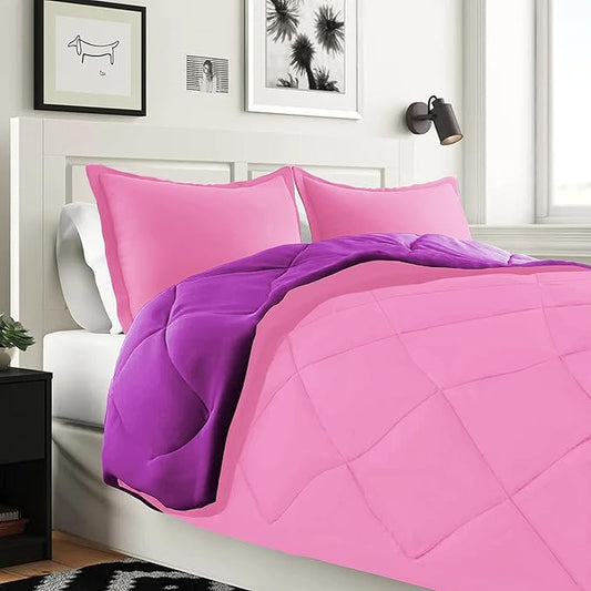 Elegant Comfort 7-Piece Bed-in-a-Bag Comforter & Sheet Set- Luxury 1500 Thread Count 7-Piece Full Size Bed-in-a-Bag, Super Cozy Bed Sheets and Comforter Set, Wrinkle and Stain Resistant, Pink/Purple