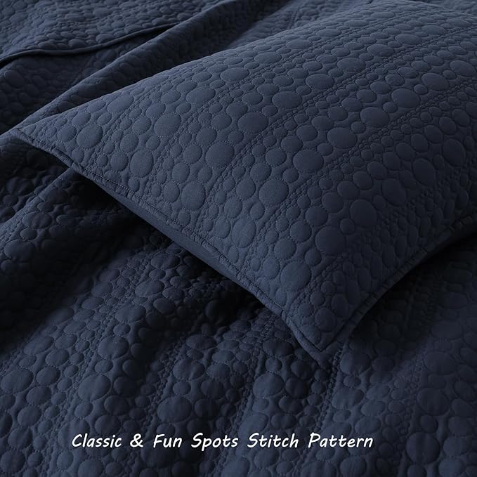 HORIMOTE HOME Navy Quilt Set King Size, Lightweight Soft Pre-Washed Microfiber Circle Pattern Bedspread Coverlet, 3 Pieces Quilt Bedding Set with Pillow Shams for All Season, 106x96 inches