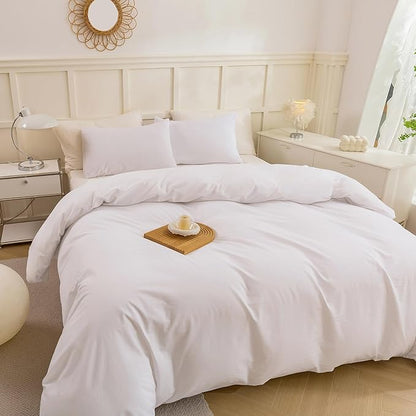 ECOCOTT White Duvet Cover King Size - 100% Washed Cotton Durable Soft Comfy Duvet Cover Set, Lightweight and Breathable with Zipper Closure & Corner Ties (White, 104''x90'')