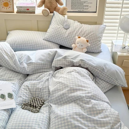 Nayoroom Blue Gingham Duvet Cover Full Size Reversible Plaid Checkered Duvet Cover 3 Pieces Soft Breathable Washed Microfiber Girls Dorm Bedding Set for All Season