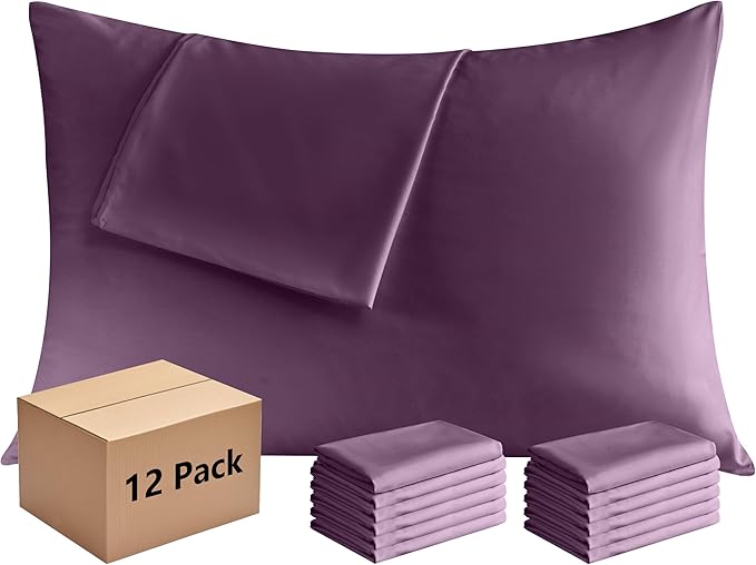 Pillowcases Queen 12 Pack, 20x30 Pillow Cases with Envelope Closure, Soft Plain Brushed Microfiber Covers Breathable Wrinkle-Resistant, Dark Purple