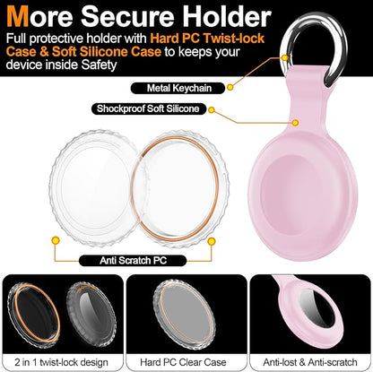 1|2|4Pack for Apple AirTag Holder with Keychain for Air Tag 2nd/1st Gen | Waterproof Air Tag Cover GPS Tracker Anti-Scratch Silicone Air-Tag Case for Pets,Kids,Bags,Luggages-Pink