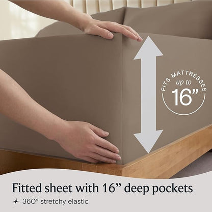 LuxClub 4 PC Queen Sheet Set, Breathable Luxury Bed Sheets, Deep Pockets 18" Wrinkle Free Cooling Sheets Machine Washable Hotel Bedding Silky Soft - Dark Khaki Queen
