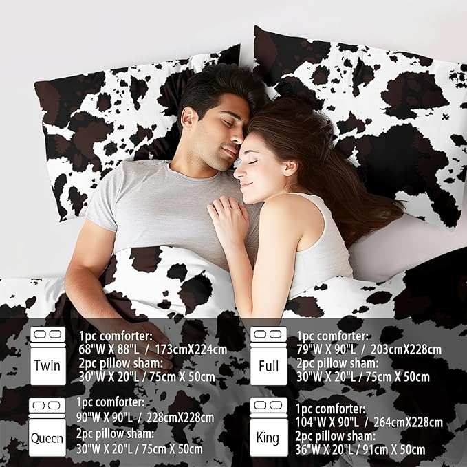 Western Comforter Set Queen Animal Cow Print Comforter Set Queen Boys Black and White Farmhouse Bedding Quilt Girls Cowboy Bedding Western Room Decor Cow Print Country Quilt