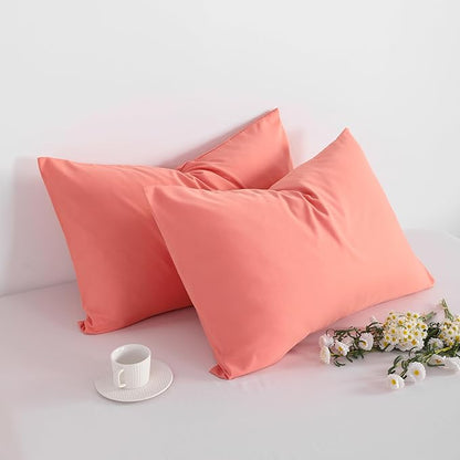 FLXXIE King Pillow Cases Set of 2, Soft Microfiber Pillow Covers with Envelope Closure, Wrinkle, Fade and Stain Resistant Pillowcases, 20x36, Coral