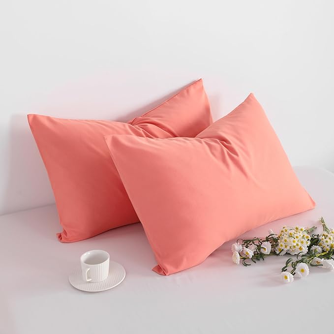 FLXXIE Pillow Cases Queen, Soft Microfiber Pillow Covers with Envelope Closure, Wrinkle Resistant Pillowcases, 2 Piece Set, 20x30, Coral