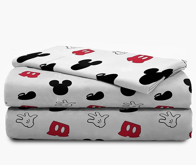 Jay Franco Kids Sheet Set with Fitted, Flat Sheets & Pillow Cover - Ultra-Soft Bedding with Pillowcase for Room Decor, White - Mickey Mouse, 3 Piece Twin