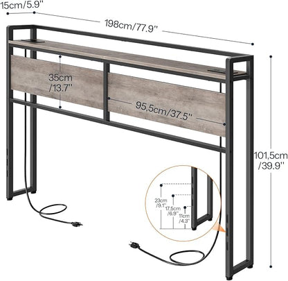 HOOBRO King Size Headboard, Headboard with 2 Outlets and 4 USB Ports, Adjustable Height, Storage Rack, Sturdy and Stable, Easy Assembly, Greige and Black