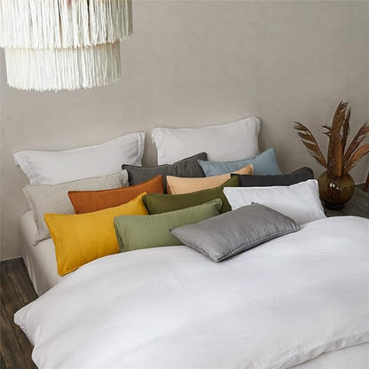 Simple&Opulence 100% Linen Lumbar Pillow Cover 12 x 20 Inches Set of 2 Rectangular Decorative Throw Cushion Cover for Couch Sofa Bed Living Room Office Soft Breathable Farmhouse - Mustard Yellow