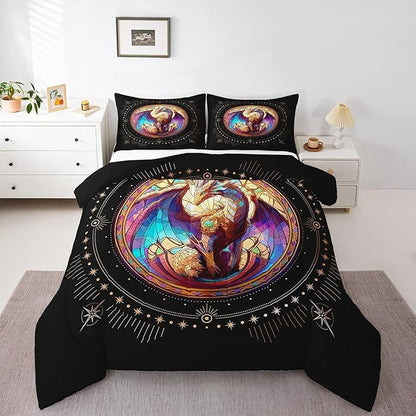 Feelyou Dragon Comforter Set King Size Dragon Stuff Comforter for Boys Girls Teens Wild Life Bedding Set Dragon Decor Duvet Set Room Decor Black Yellow Quilt Set