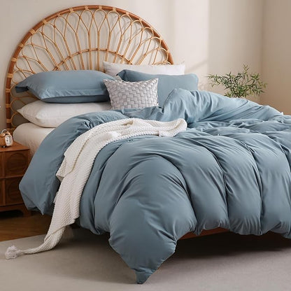 JSD Dusty Blue Duvet Cover Set Full Size, 3 Piece Duvet Cover with Pillow Shams, Soft Brushed Microfiber Zipper Closure, Comforter Not Included