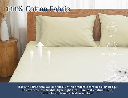 Pillow Cases, King Size Cotton Percale Weave Pillowcases, Pre-Shrunk Breathable and Hypoallergenic Pillowcases, Set of 2 (2 Piece King 20 Inch x 40 Inch, Cream)
