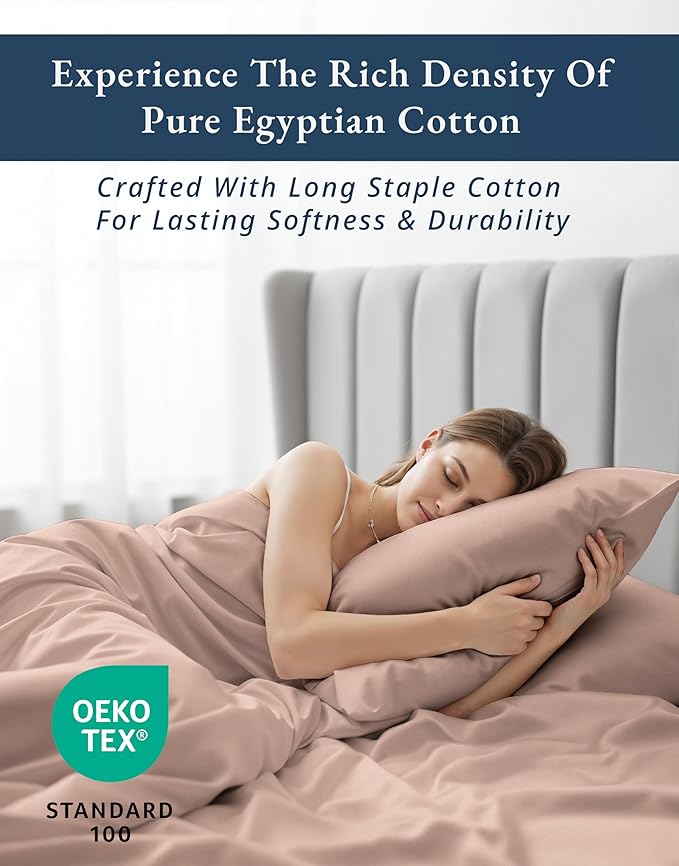 100% Egyptian Cotton Sheets Queen Size - Naturally Cooling & Breathable 4 Piece Silky Sateen Weave Queen Sheet Set, Ultra-Soft & Durable Hotel Luxury Sheets with 15" Snug Fit Deep Pockets - Sepia Rose