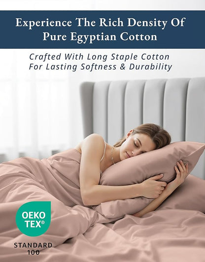 LANE LINEN Luxury 100% Egyptian Cotton Bed Sheets Twin Size, Fully Elasticized Reinforced 15 Inch Extra Deep Pocket Twin Sheets, Soft & Comfy Sateen Weave for Silky Finish - Sepia Rose