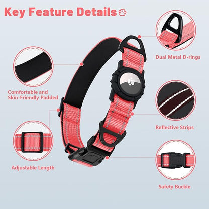 Taglory AirTag Dog Collar with Waterproof Holder for Small Dogs, Baby Pink | Reflective for Night Walks & Low-Light Safety, Track Your Pup Peace of Mind, Adjustable Soft Padded, No More Dangling Tags S