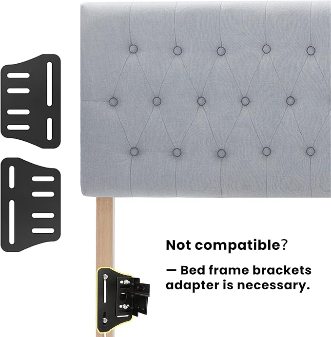 Tufted Upholstered Full Size Bed Headboard in Modern Button Design, Adjustable Solid Wood Head Board, Premium Linen Fabric Padded Headboards in Bedroom (Grey)