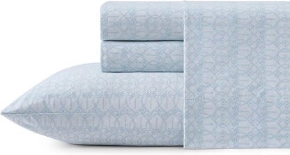 Tommy Bahama - King Size Sheet Set, 100% Cotton Percale Bedding with a Crisp & Cool Feel, Bed Sheets with Matching Fitted Sheet & Pillowcases (Palm Tree Ikat Blue)