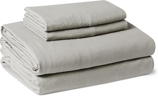 Amazon Basics Queen Bed Sheet, 4-Piece Bedding Set, Double Brushed Microfiber, Ultra Soft, Easy Care, Grey