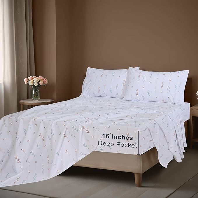 ZOYER 100% Cotton Sheets – Split King Size Percale Bedding, Cooling & Breathable, Durable with a Crisp, Soft & Comfortable Feel, 16" Deep Pocket, 5-Piece Set, Fairy Meadows